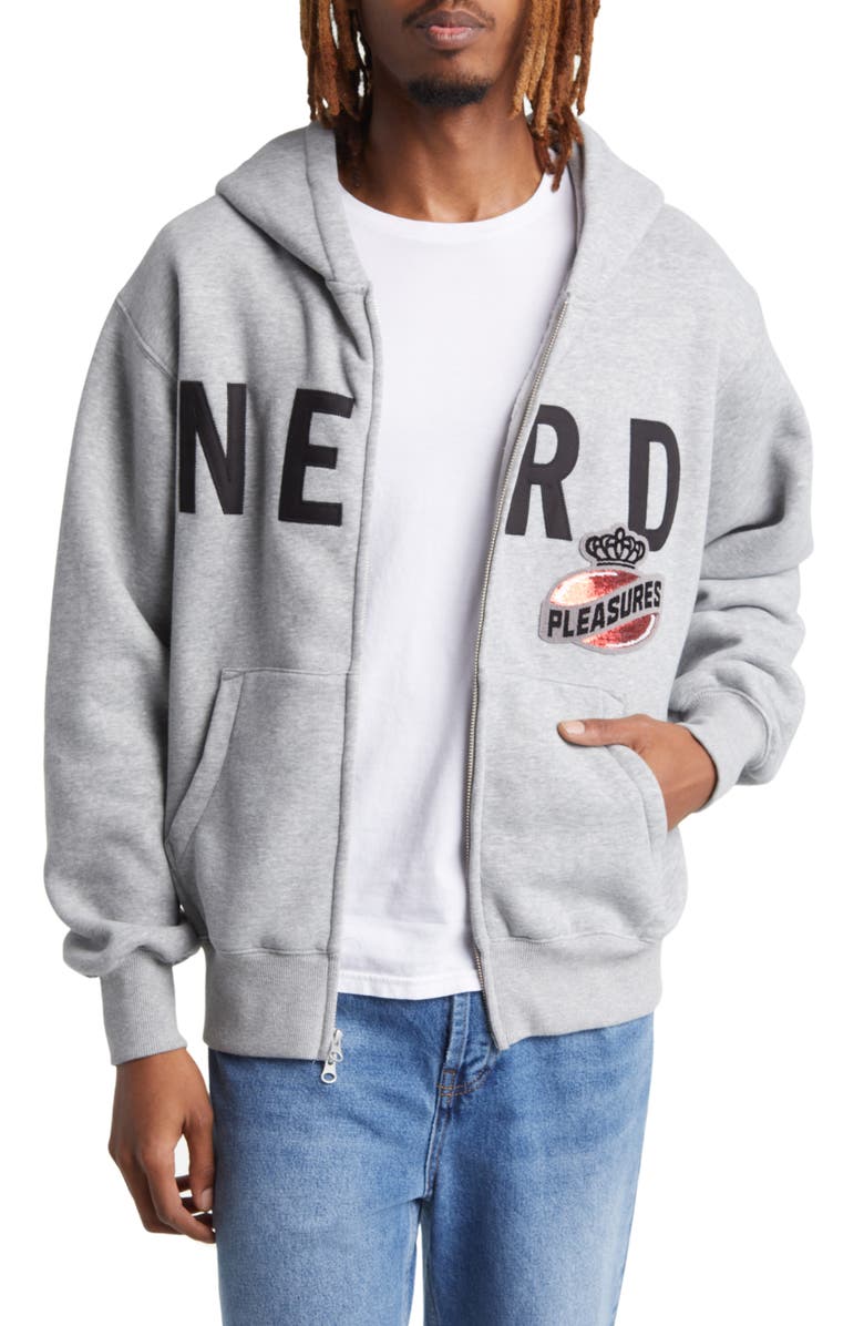 PLEASURES Nerd Appliqué Zip Hoodie, Main, color, 