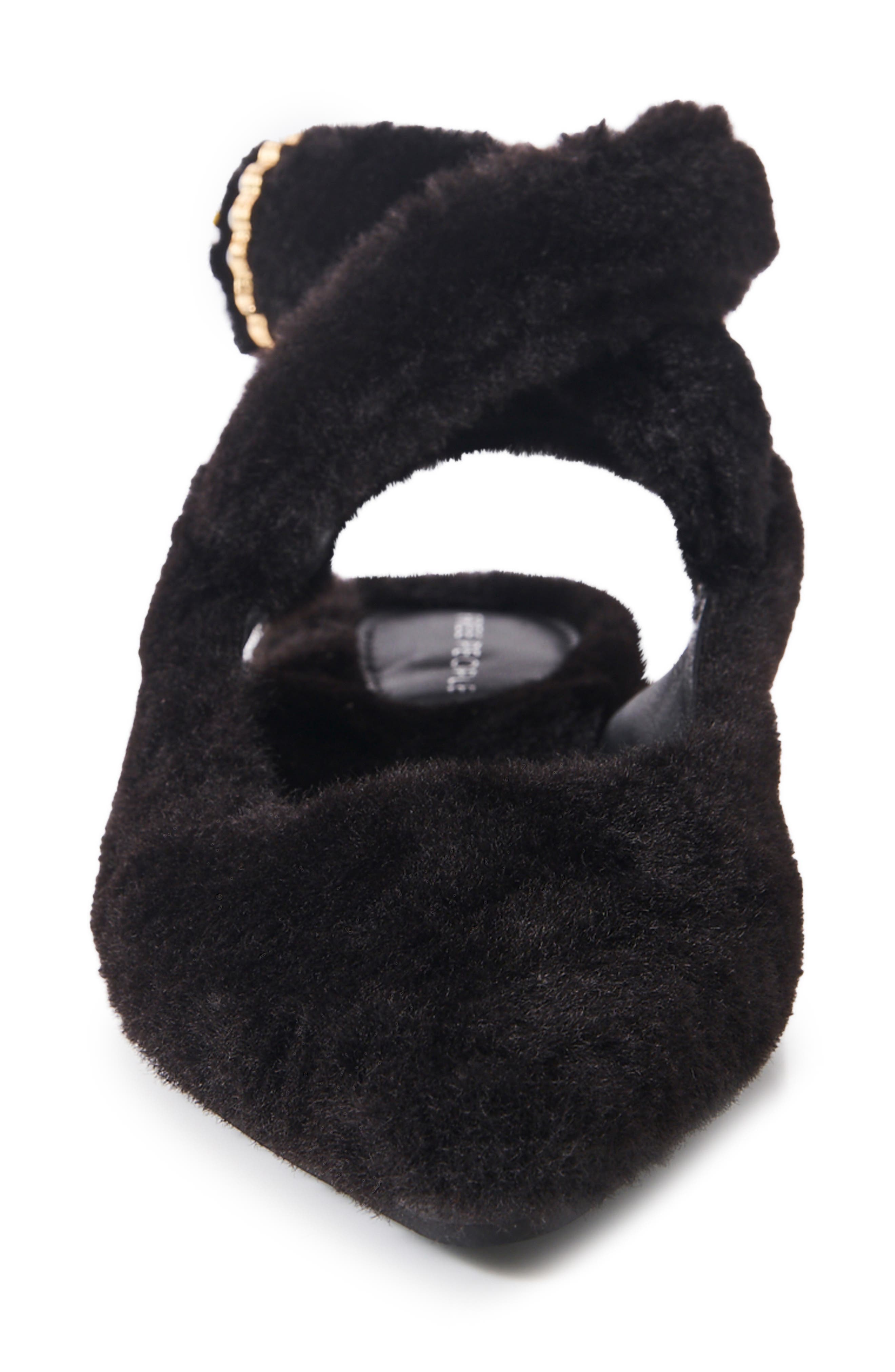 Free People Parisa Faux Shearling Ankle Strap Flat, Alternate, color, Black Shearling