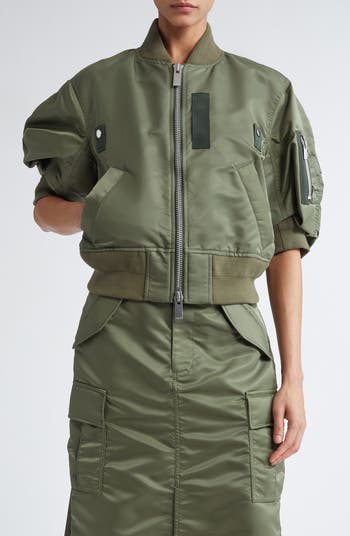 ■sacai■サカイ■Short Sleeve Nylon Twill Bomber Jacket■ Sacai Short Sleeve Nylon Twill Bomber Jacket | Nordstrom