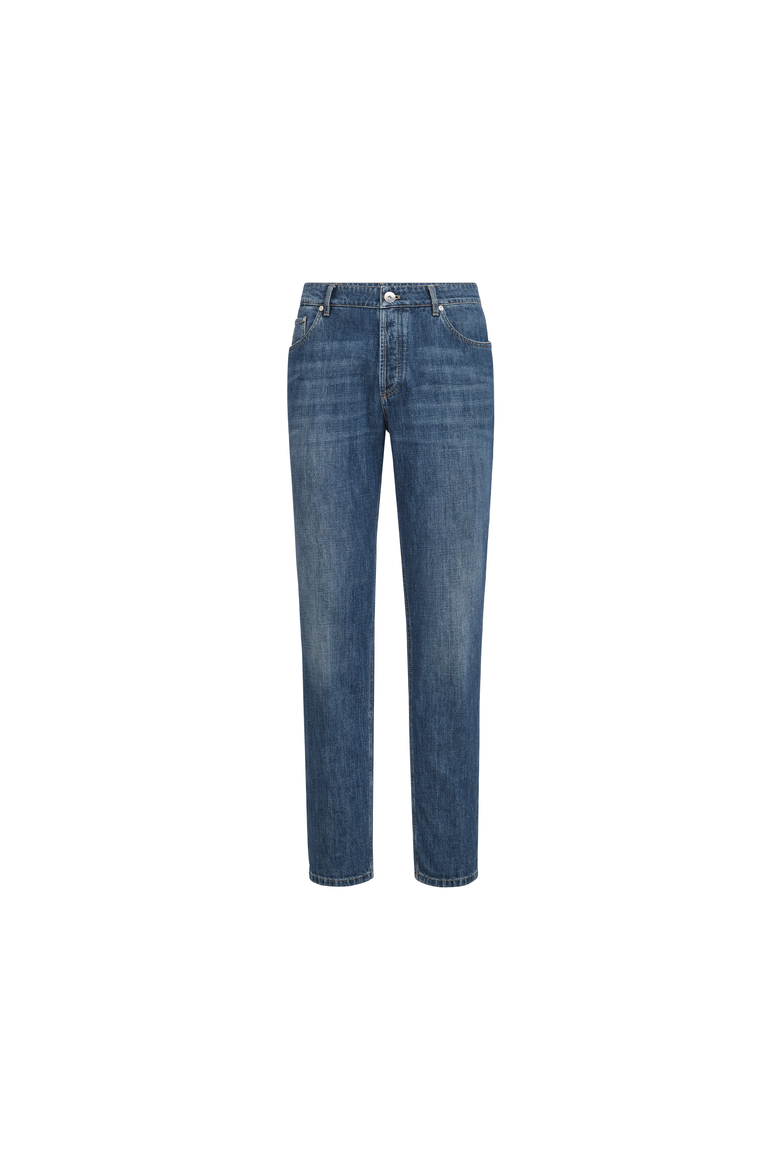 Lightweight denim traditional fit five-pocket trousers, Alternate, color, Medium Denim