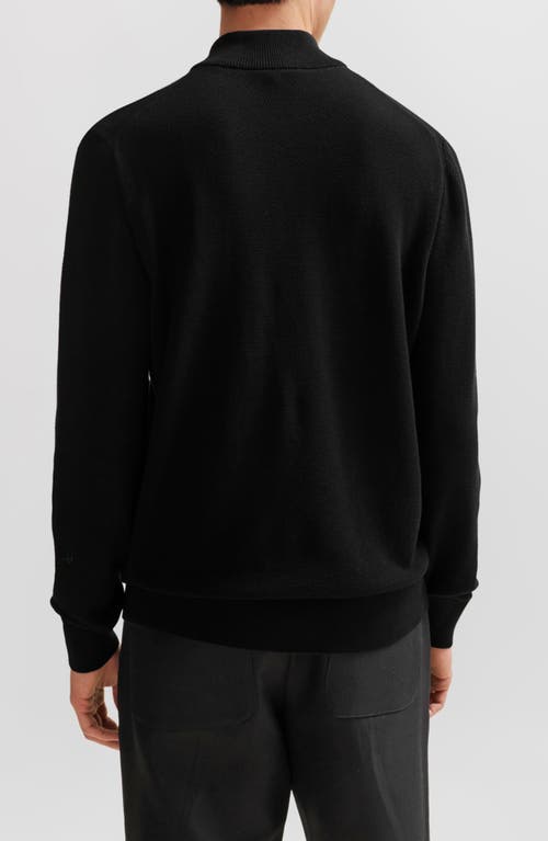 Hugo Boss Zip-neck Sweater In Virgin Wool With Logo Embroidery In Black
