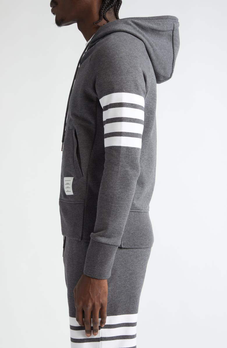 Thom Browne Classic 4-Bar Zip Cotton Hoodie, Alternate, color, Dark Grey
