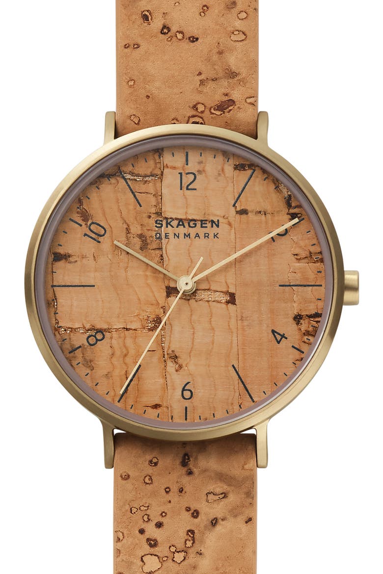 Aaren Naturals Cork Leather Alternative Strap Watch, 36mm, Main, color, BEIGE