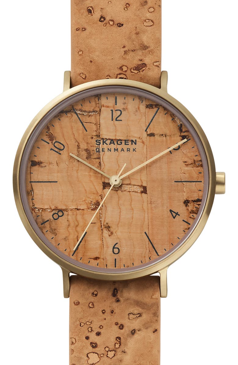 Skagen Aaren Naturals Cork Leather Alternative Strap Watch, 36mm, Main, color, 