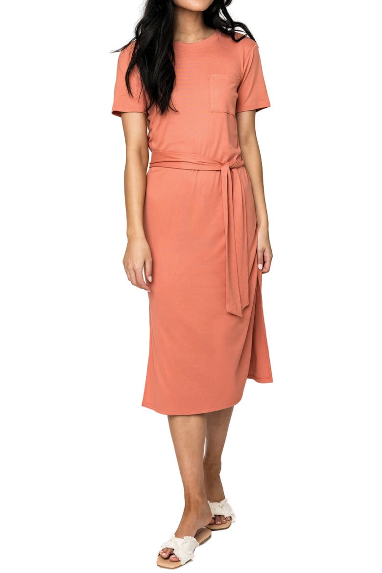Belted Pocket T-Shirt Dress, Alternate, color, PEACH QUART