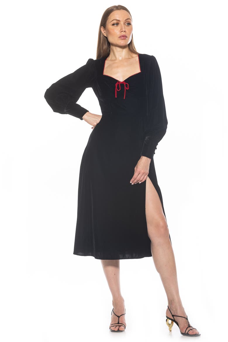 Willa Bishop Sleeve Velour Dress, Alternate, color, BLACK