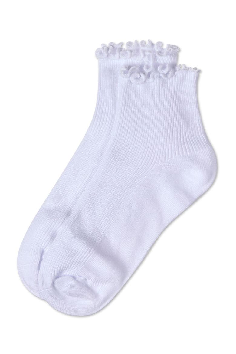 Ruffled Top Thin Ribbed Anklet Socks, Alternate, color, White