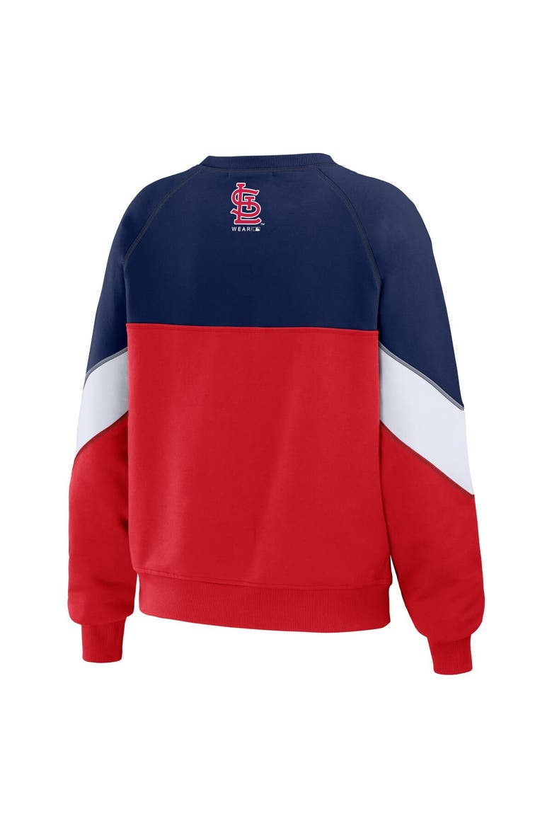 Women's WEAR by Erin Andrews Navy/Red St. Louis Cardinals Color Block Crew Neck Pullover Sweatshirt, Alternate, color, Navy