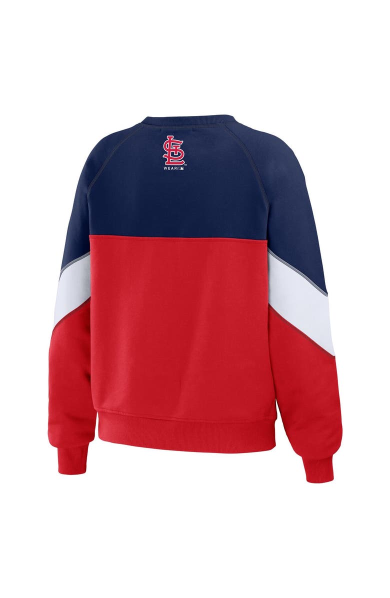 WEAR by Erin Andrews Women's WEAR by Erin Andrews Navy/Red St. Louis Cardinals Color Block Crew Neck Pullover Sweatshirt, Alternate, color, Navy