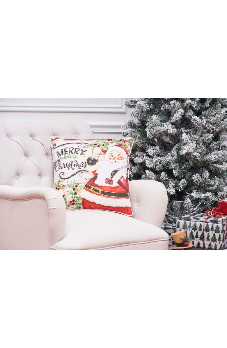 C&F Home Merry Christmas Santa Printed and Embroidered Throw Pillow, 18" x 18", Alternate, color, Red
