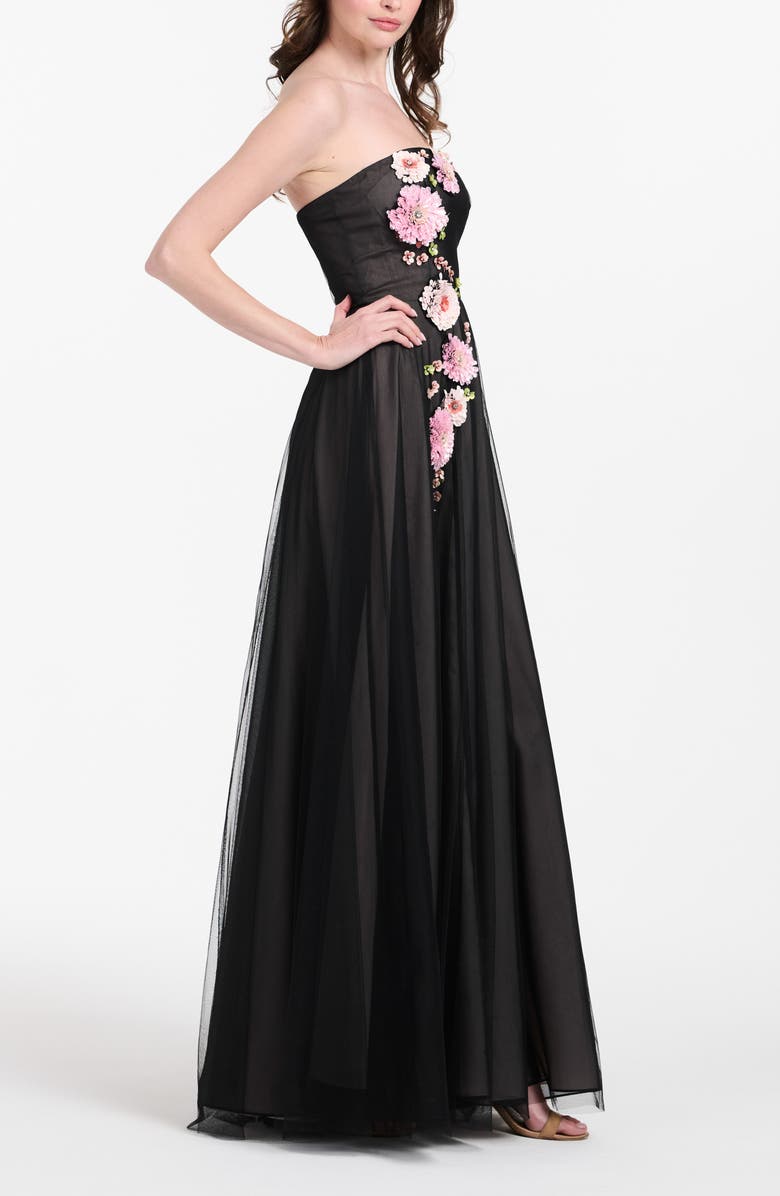 EMILY SHALANT 3D Floral Strapless Tulle Gown, Alternate, color, 