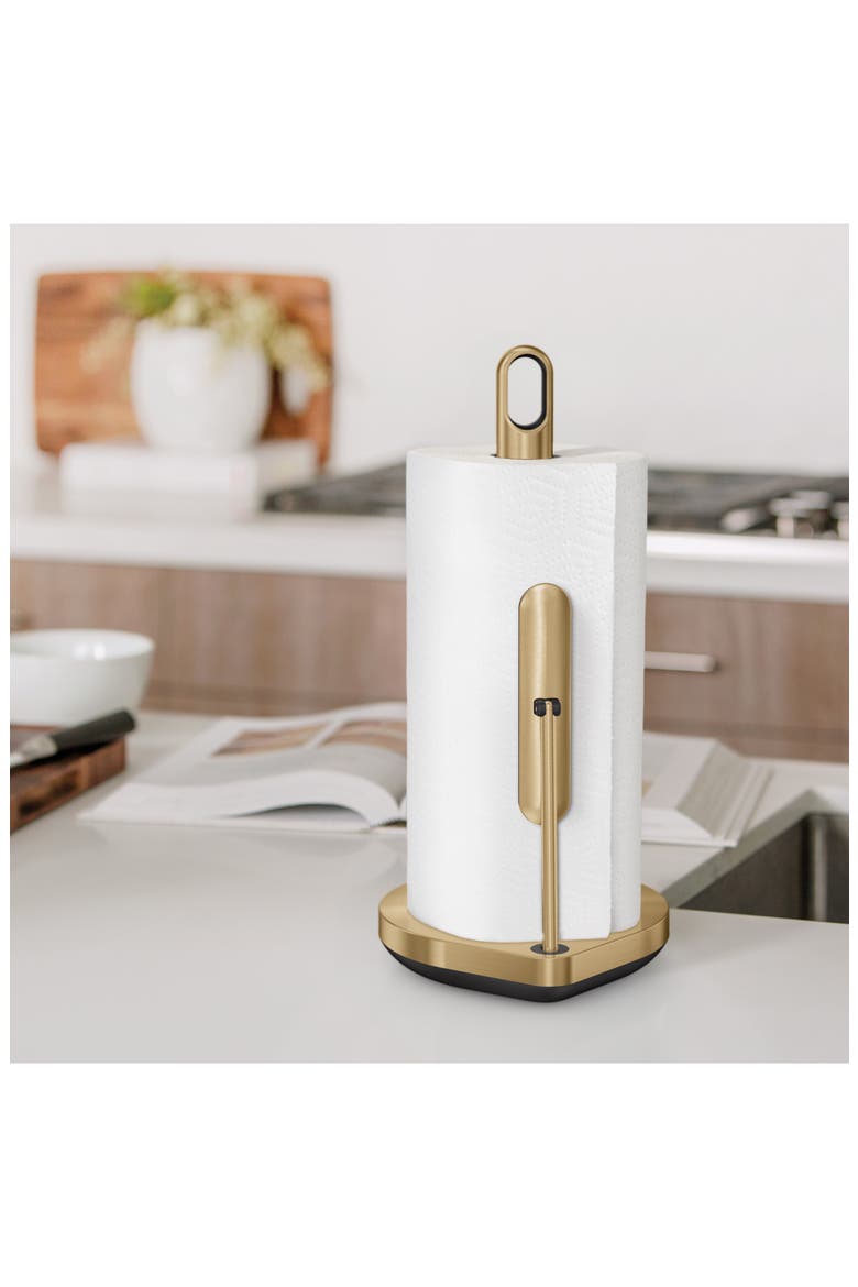 tension arm paper towel holder, Alternate, color, BRASS