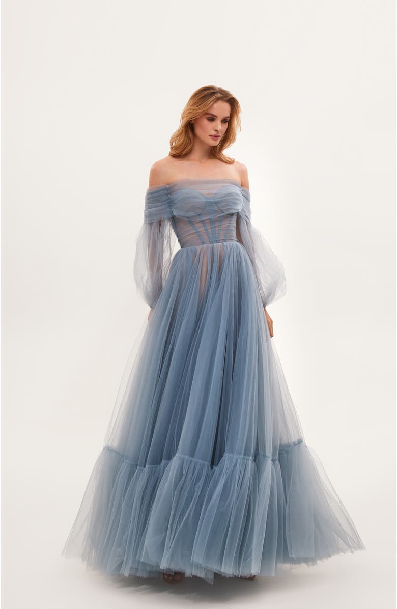 Milla Sheer Sleeves Maxi Tulle Dress, Alternate, color,