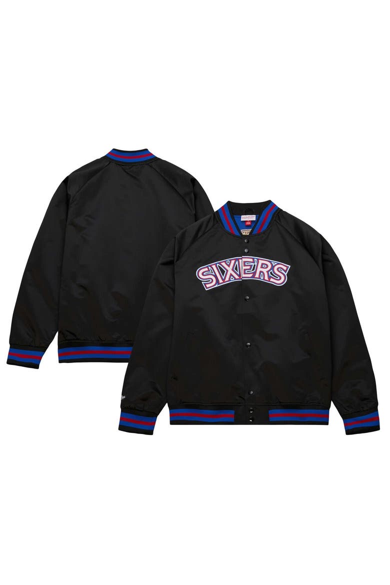 Men's Mitchell & Ness Black Philadelphia 76ers Hardwood Classics  Throwback Wordmark Raglan Full-Snap Jacket, Main, color, Black