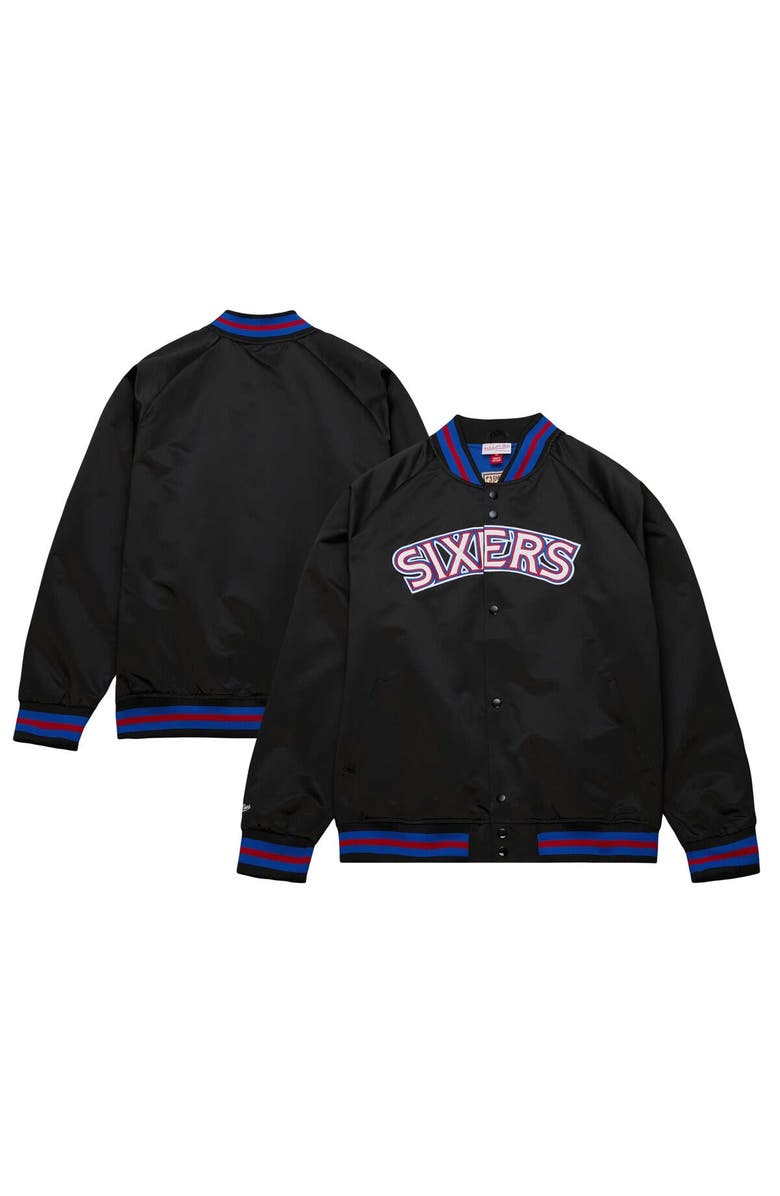Mitchell & Ness Men's Mitchell & Ness Black Philadelphia 76ers Hardwood Classics Throwback Wordmark Raglan Full-Snap Jacket, Main, color, Black