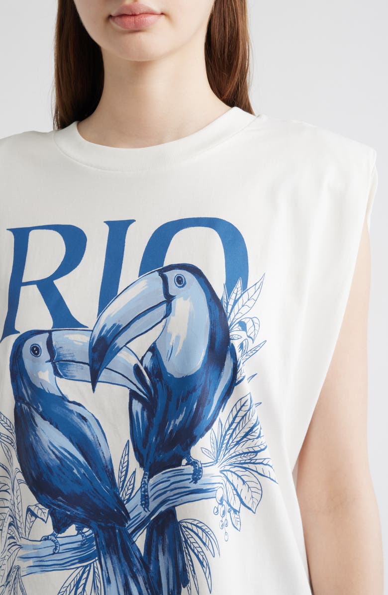 FARM Rio Toucan Rio Graphic Cap Sleeve Tank Top, Alternate, color, Off-White