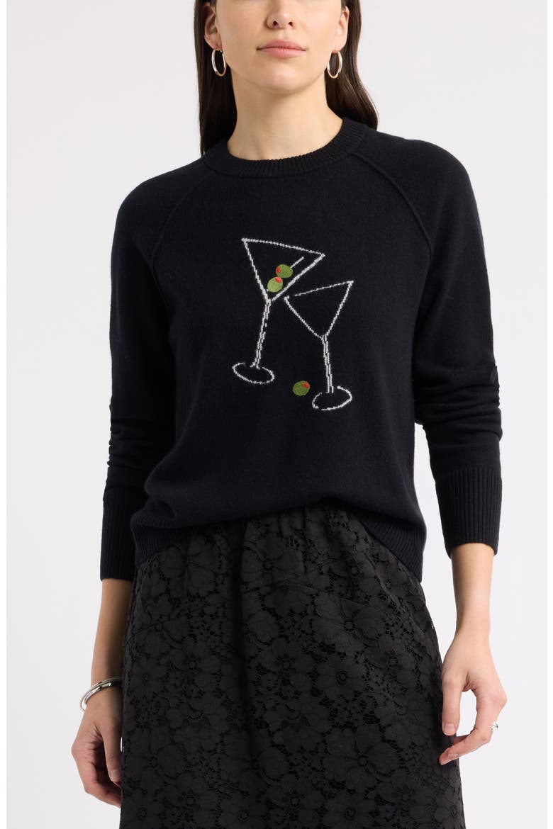 Intarsia Wool & Cashmere Sweater, Main, color, BLACK- OLIVE CHEERS