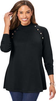 Jessica London Gold Button Mockneck Sweater