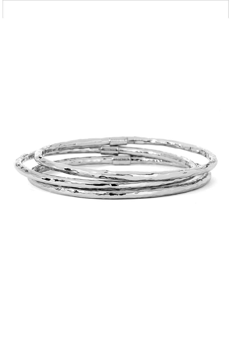 'Glamazon' 4mm Hammered Bangle, Alternate, color, STERLING SILVER