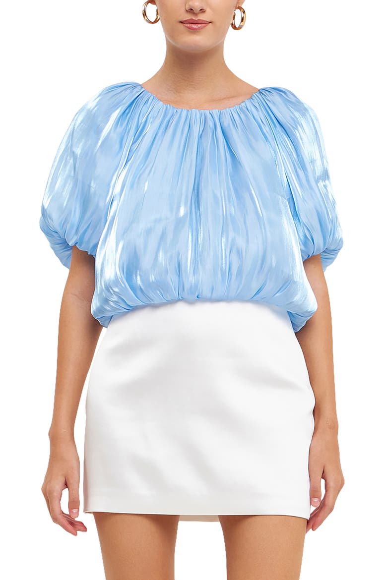 Sheen Effect Blouson Top, Main, color, OCEAN BLUE