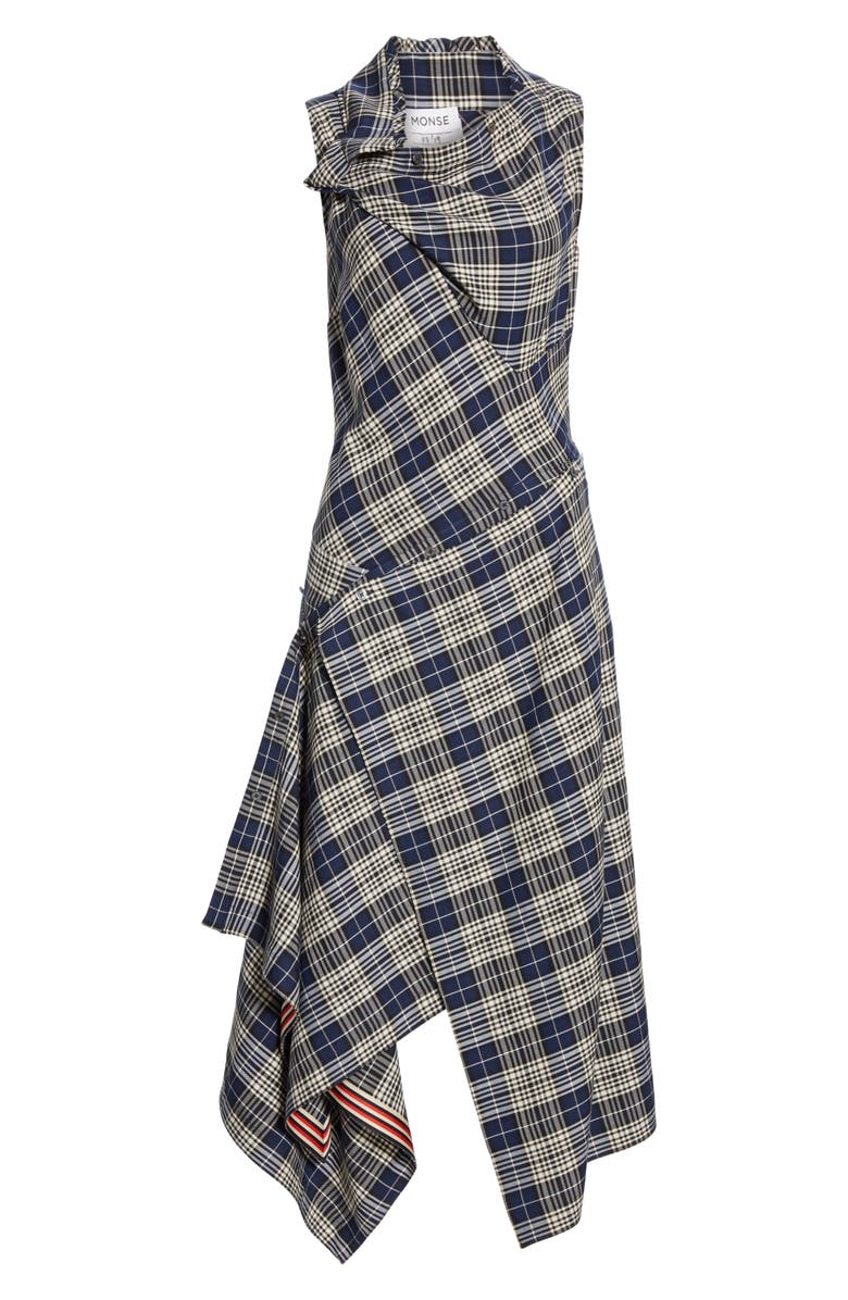 MONSE Plaid Asymmetrical Midi Dress, Alternate, color, 