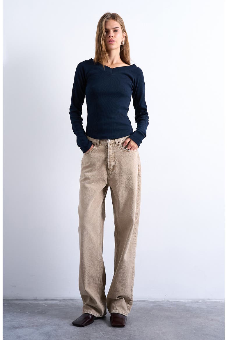 Raglan Sleeve Rib Top, Alternate, color, NAVY