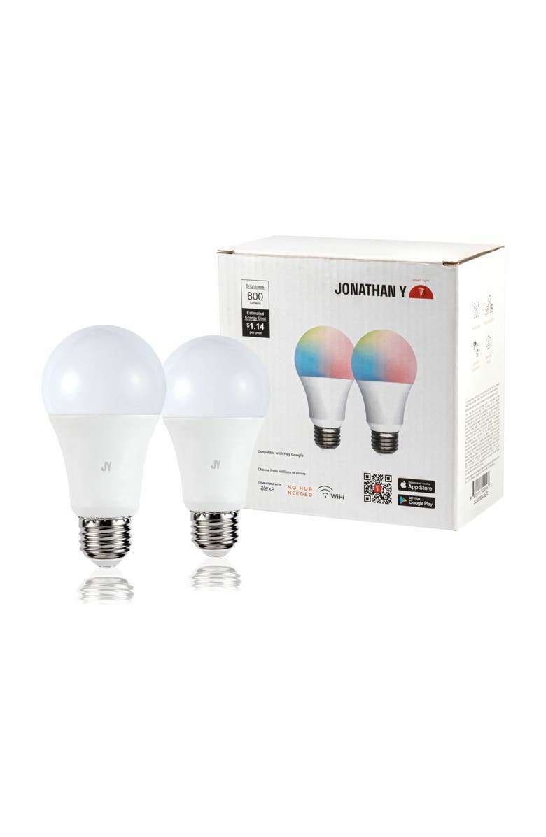 JONATHAN Y Smart A19 Dimmable Light Bulb - Dimmable Color Changing LED; Compatible with Alexa and Google Home Assistant, No Hub Required, Alternate, color, White