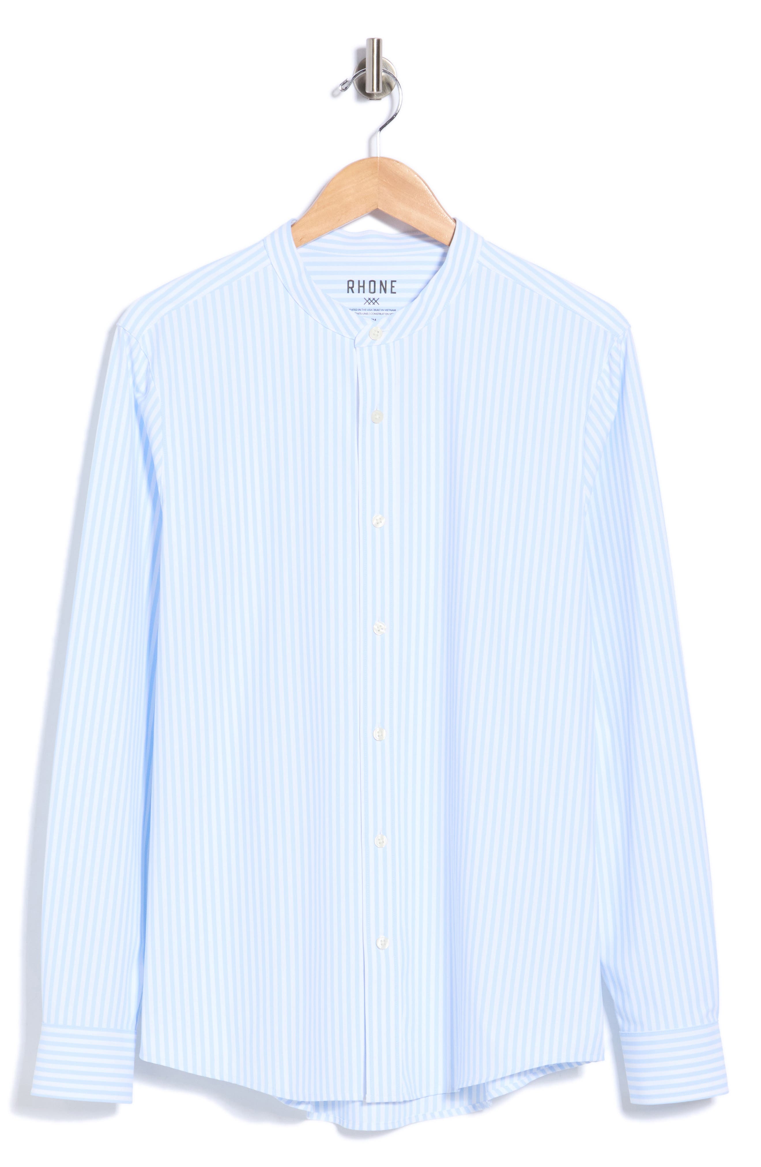 State of Mind Striped Performance Band Collar Shirt