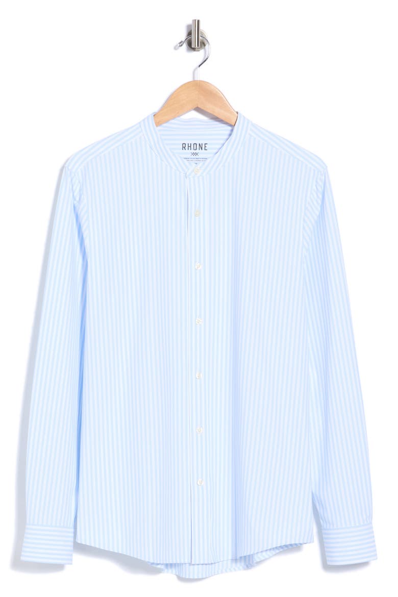 State of Mind Striped Performance Band Collar Shirt, Main, color, BLUE WIDE STRIPE