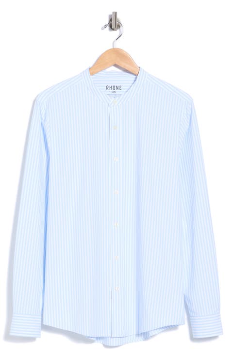 State of Mind Striped Performance Band Collar Shirt