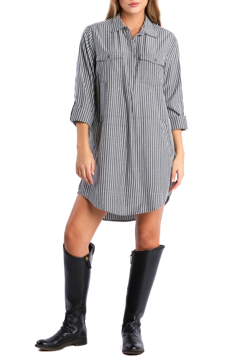 Jenifer Linen Blend Shirtdress, Main, color, SMOKE STRIPES