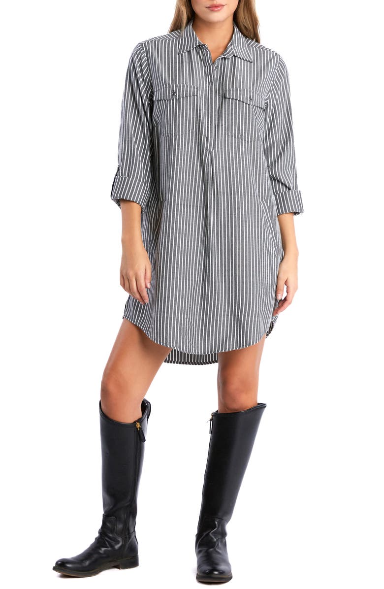Billy T Jenifer Linen Blend Shirtdress, Main, color, Smoke Stripes