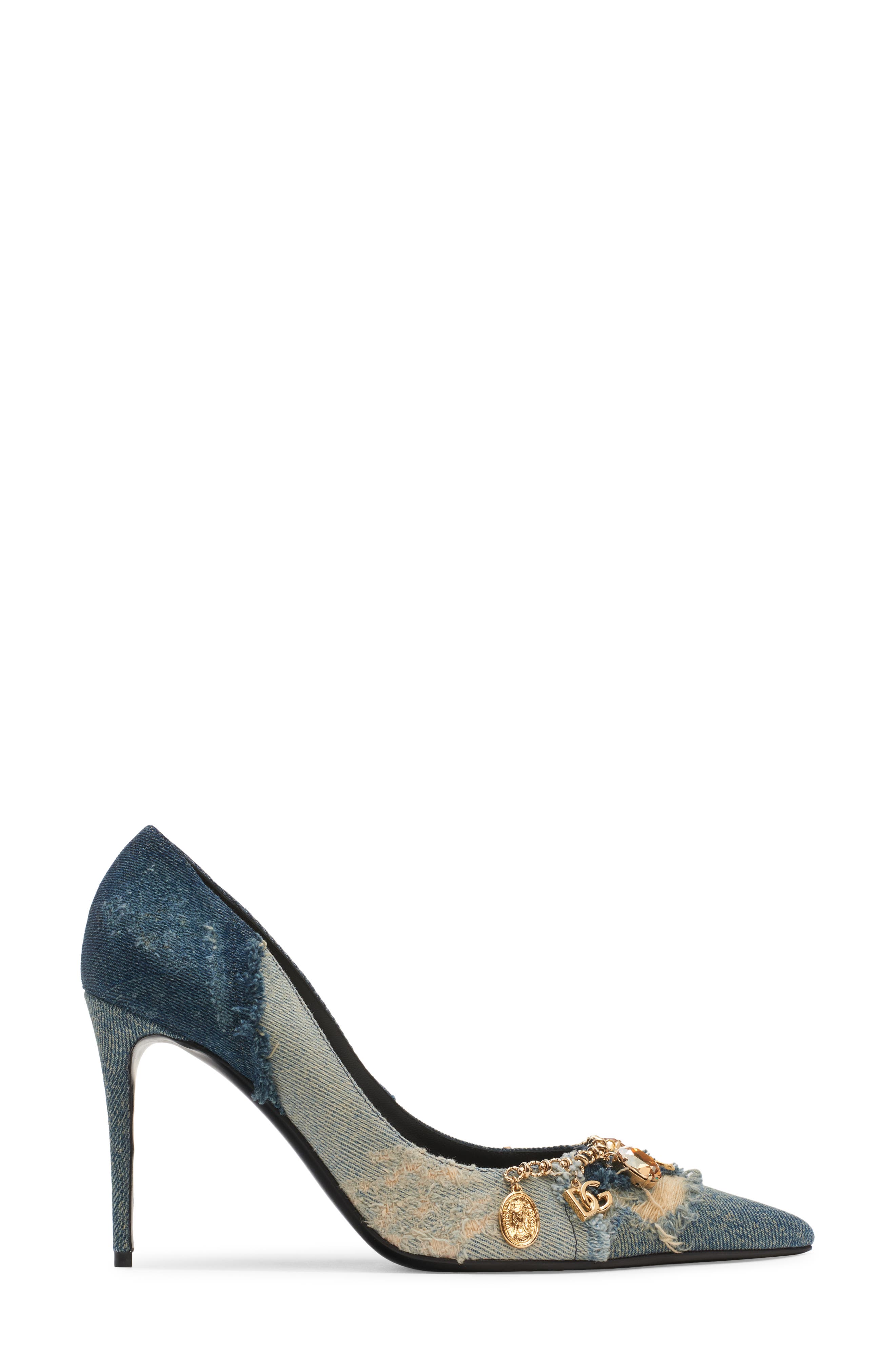 Dolce&Gabbana Charm Embellished Pointed Toe Pump, Alternate, color, Blue