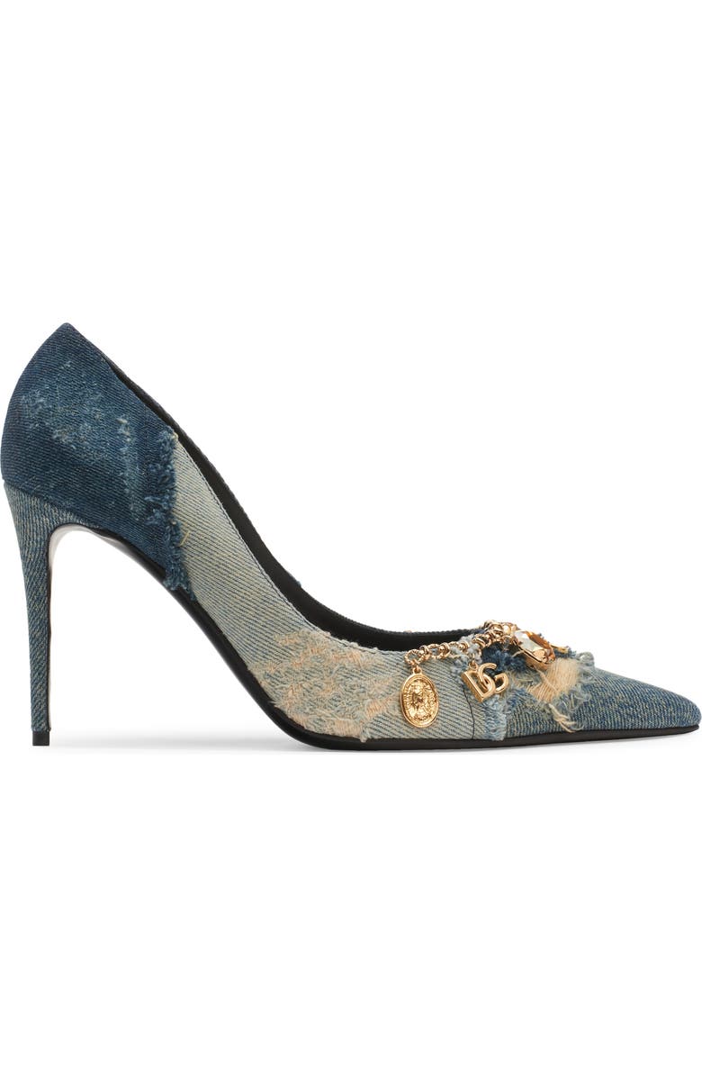 Dolce&Gabbana Charm Embellished Pointed Toe Pump, Alternate, color, Blue