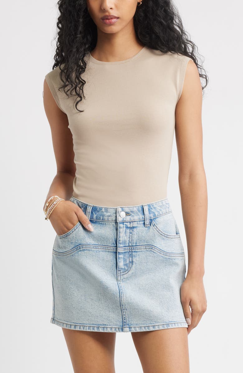 BP. Rib Cap Sleeve T-Shirt, Main, color, Tan Savannah