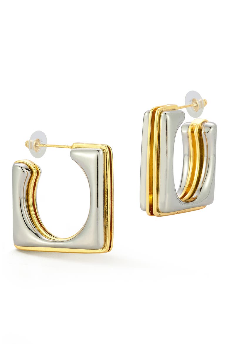 Two-Tone Plated Square Hoop Earrings, Main, color, SILVER MULTI