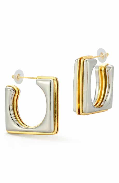 Two-Tone Plated Square Hoop Earrings