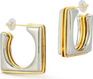 CHLOE AND MADISON Two-Tone Plated Square Hoop Earrings
