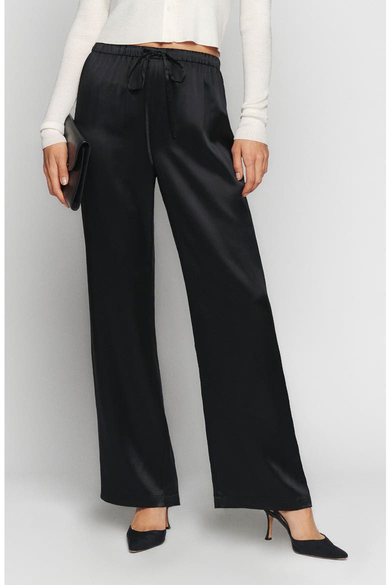 Olina Wide Leg Silk Pants, Main, color, BLACK