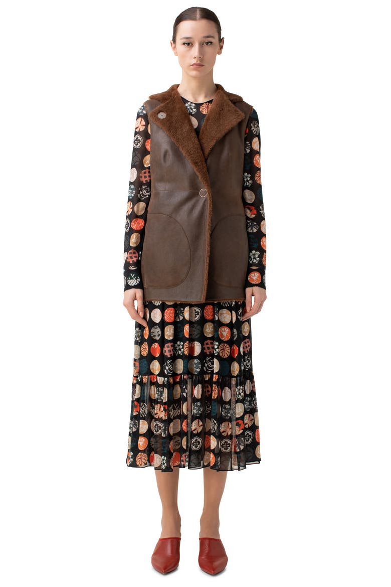 Reversible Lambskin Leather & Genuine Shearling Gilet, Alternate, color, WOOD