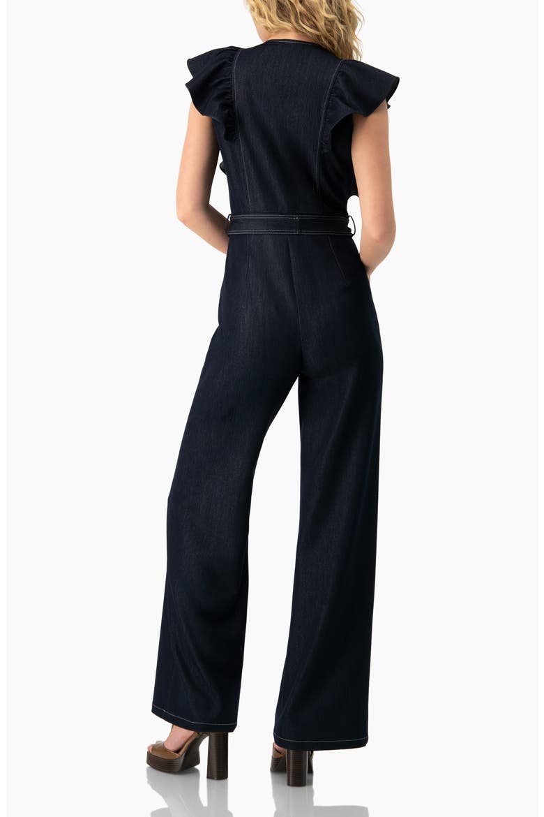 V-Neck Denim Like Wide-Leg Jumpsuit, Alternate, color, Navy Blue