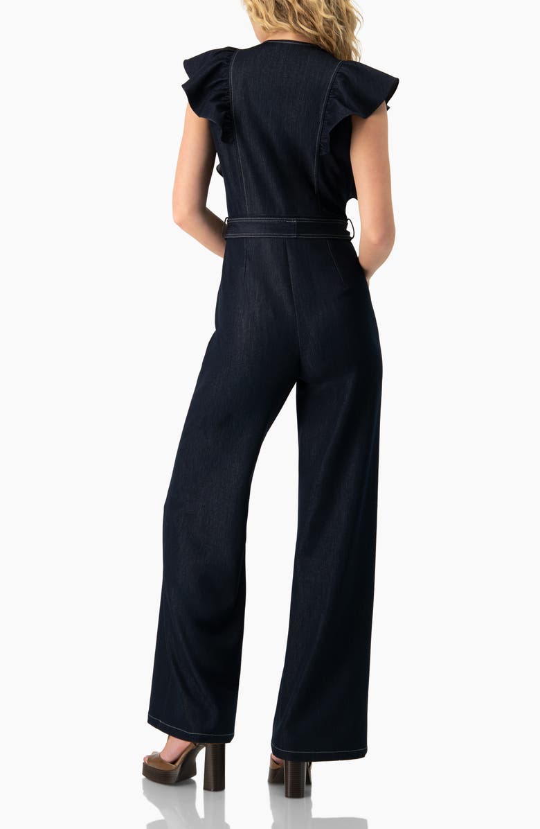 IVONNE V-Neck Denim Like Wide-Leg Jumpsuit, Alternate, color, Navy Blue