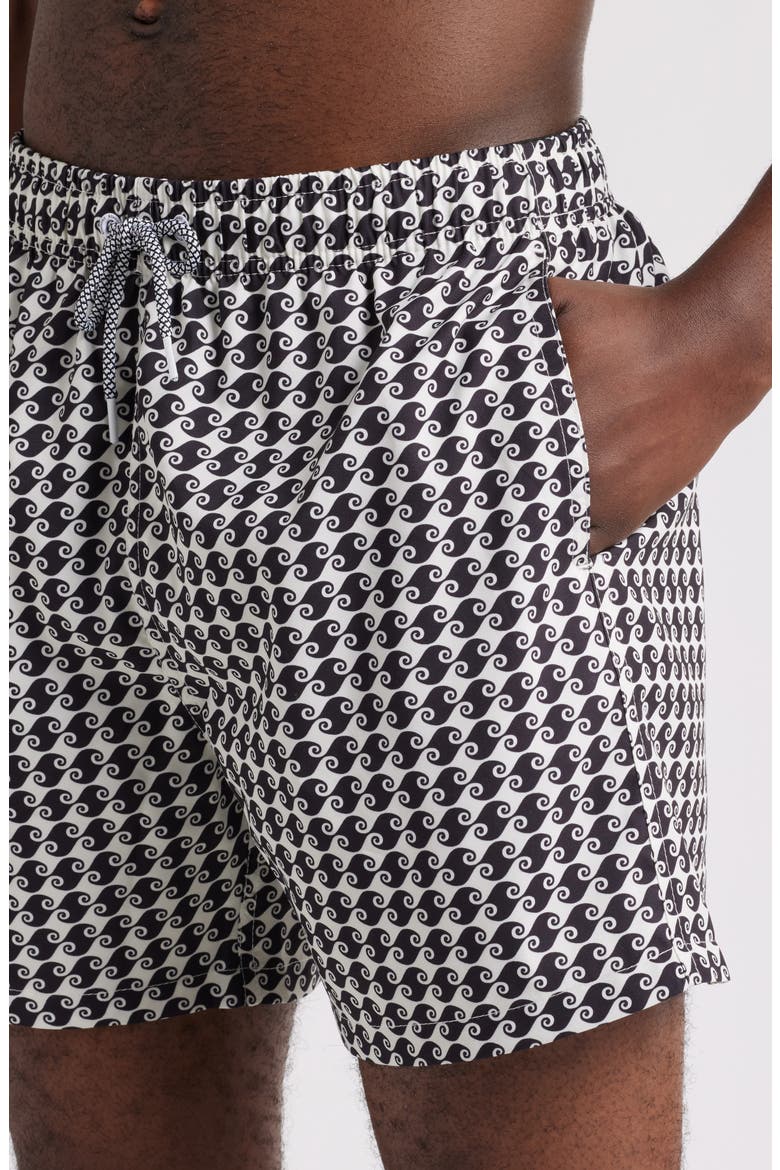 Printed Swim Trunks, Alternate, color, BLACK/ CREAM