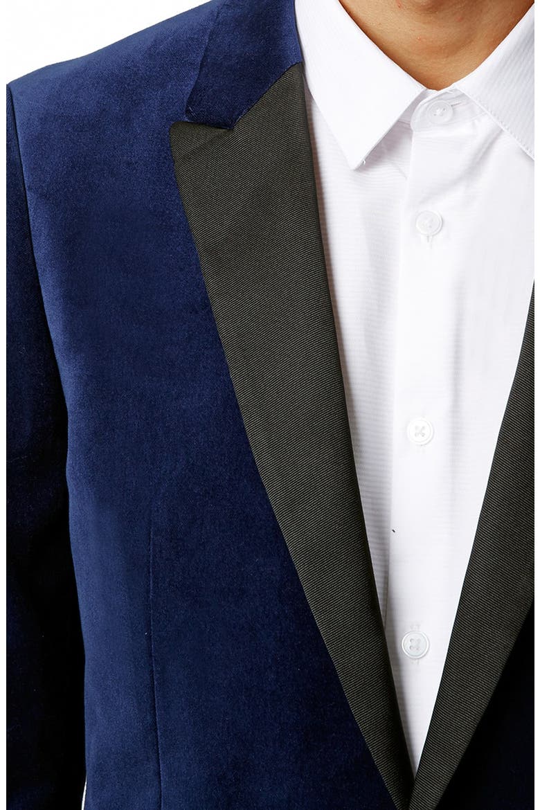 Skinny Fit Blue Velvet Blazer, Alternate, color, BLUE