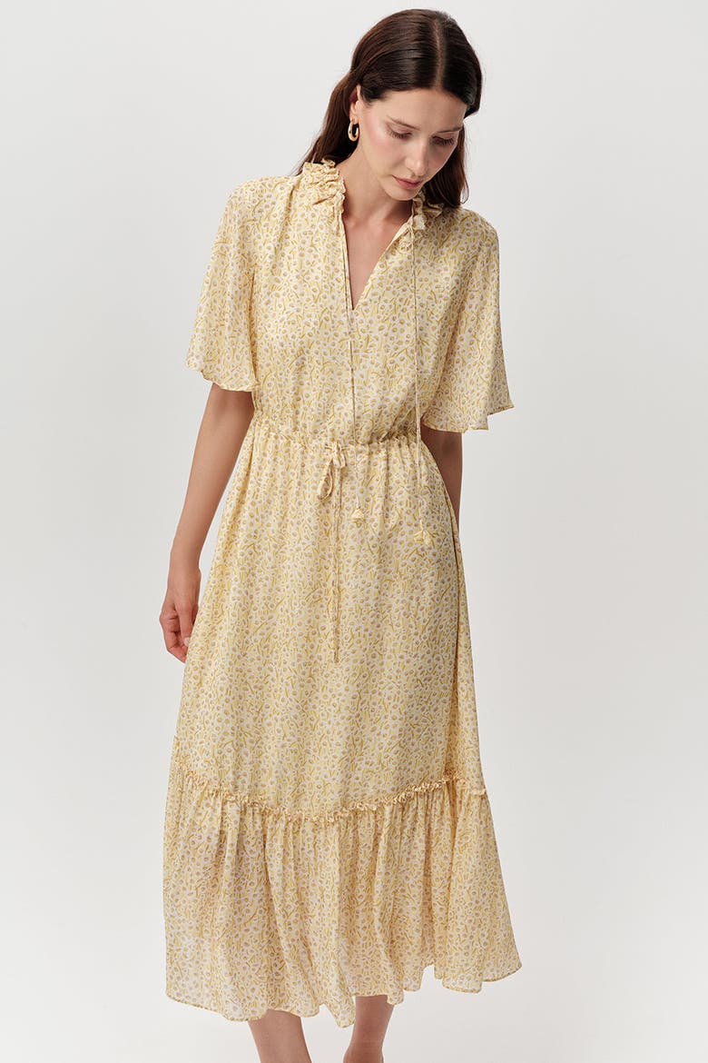 Douglas Short Sleeve Tie Waist Lined Printed Midi Dress, Alternate, color, Multi Color