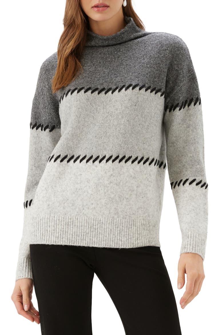 Contrast Stitch Mock Neck Sweater, Main, color, GRAY