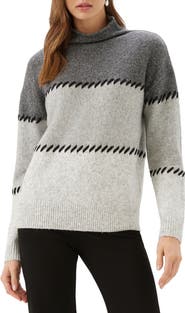 Karen Kane Contrast Stitch Mock Neck Sweater