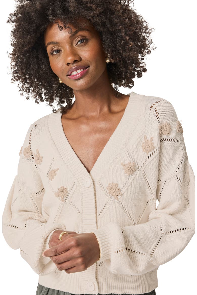 Primrose Embroidered Pointelle Stitch Cardigan, Alternate, color, MOONSTONE