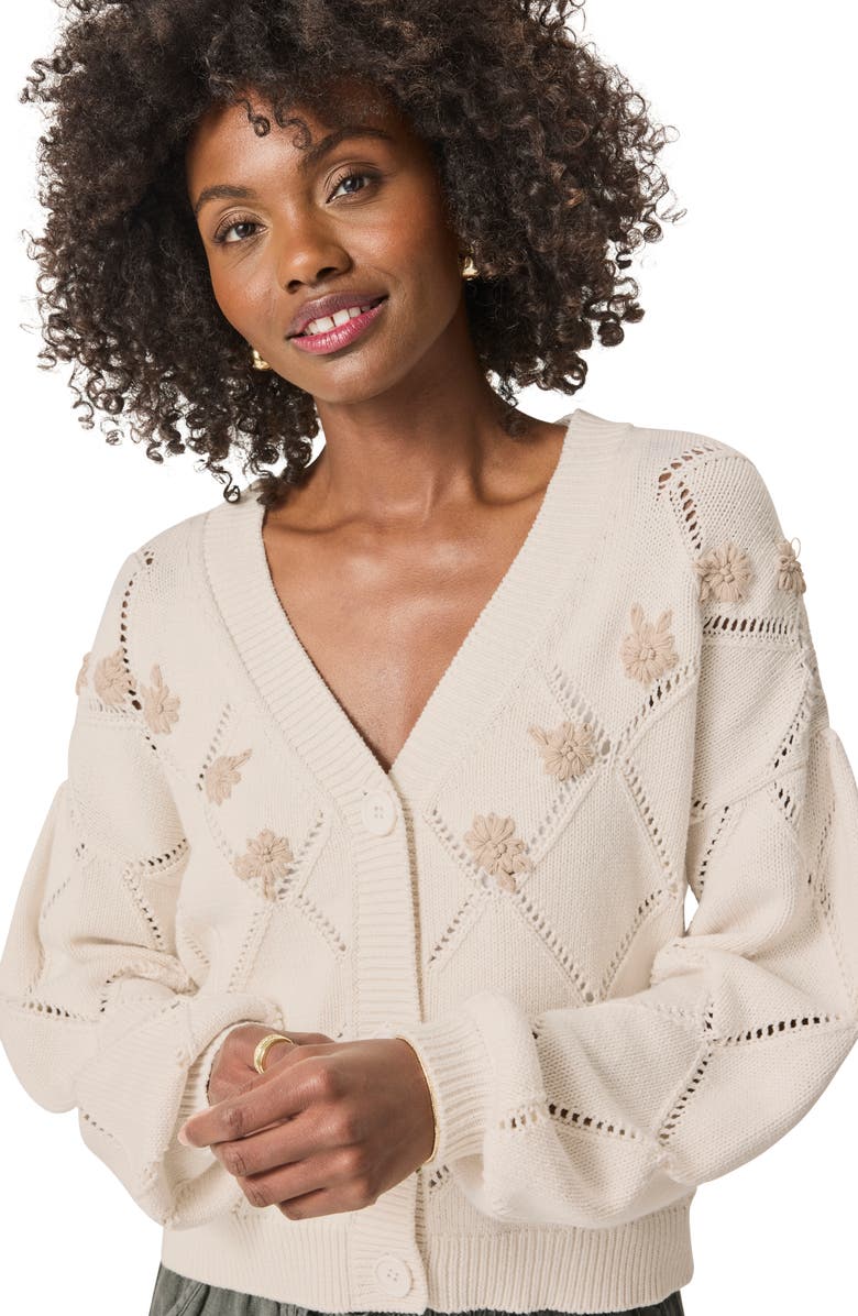 Splendid Primrose Embroidered Pointelle Stitch Cardigan, Alternate, color, Moonstone