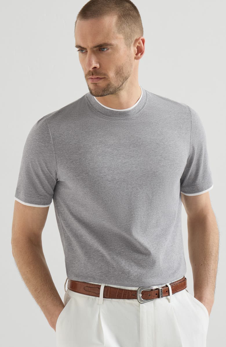 Brunello Cucinelli T-shirt with faux-layering, Alternate, color, Grey